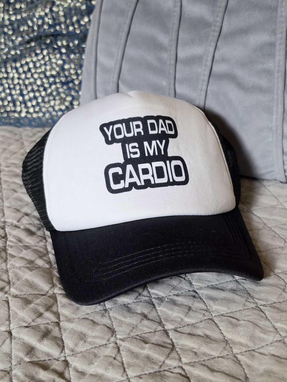 Black and White Fun 'Your Dad Is My Cardio' Trucker Hat